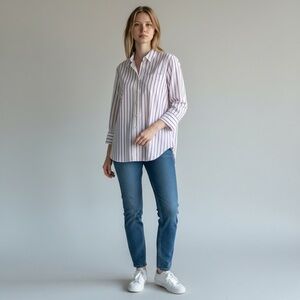 Talbots Button Down Shirt Pink Blue Stripe Large. Long Sleeve NWT Work Casual